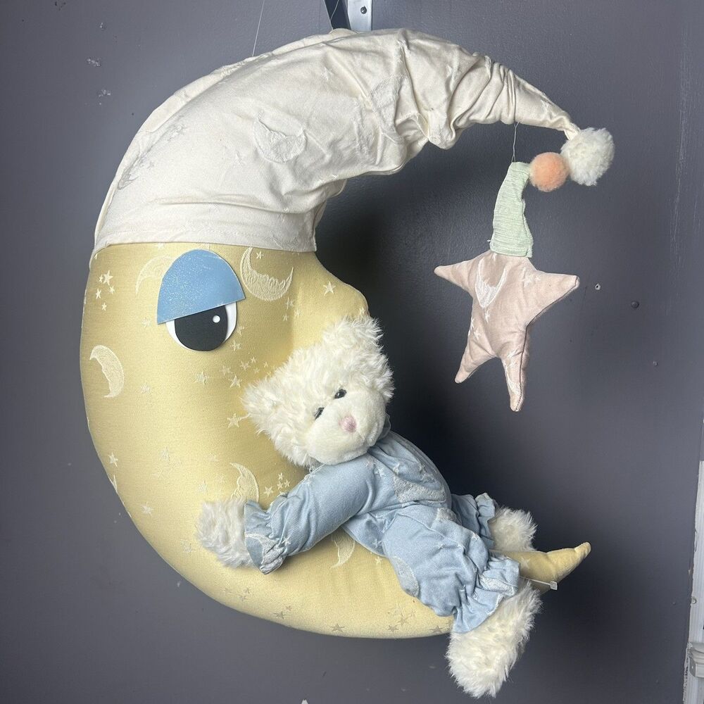 Large Crescent Moon Teddy Bear Baby Nursery Hanging Pillow SimplyStuffit 21”x17”